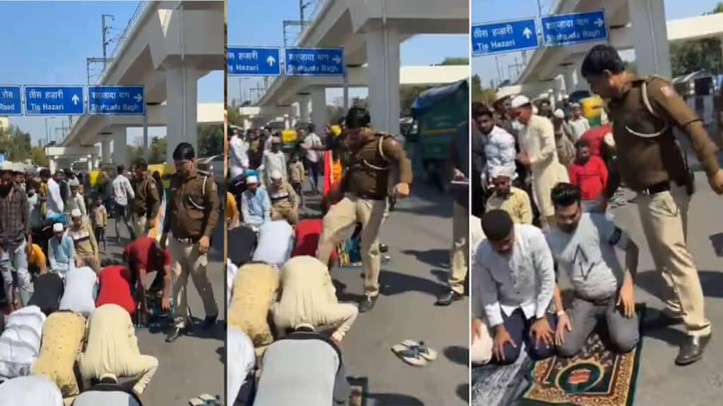 Video: Delhi के इंद्रलोक में पुलिसकर्मी ने मारी नमाजियों को लात, तत्काल प्रभाव से सस्पेंड, जानें पूरा मामला