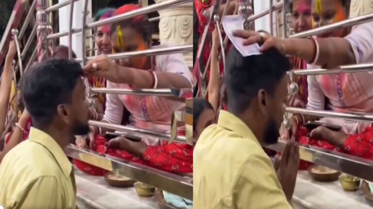मंदिर में टीका लगवाने के बाद युवक ने किया कुछ ऐसा, सोशल मीडिया पर पड़ रही गालियां video