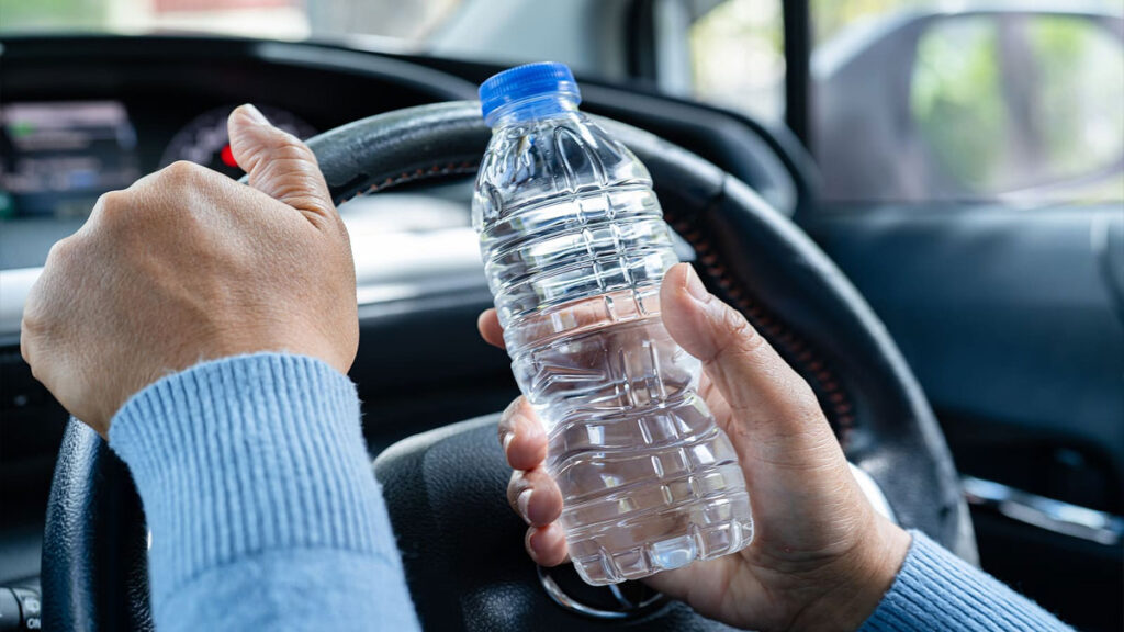 water bottle in car