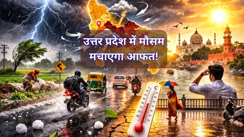 UP Weather Alert: यूपी में फिर बदलेगा मौसम! 40KM रफ्तार की आंधी, कई जिलों में बारिश और ओलों की चेतावनी up weather update.jpg