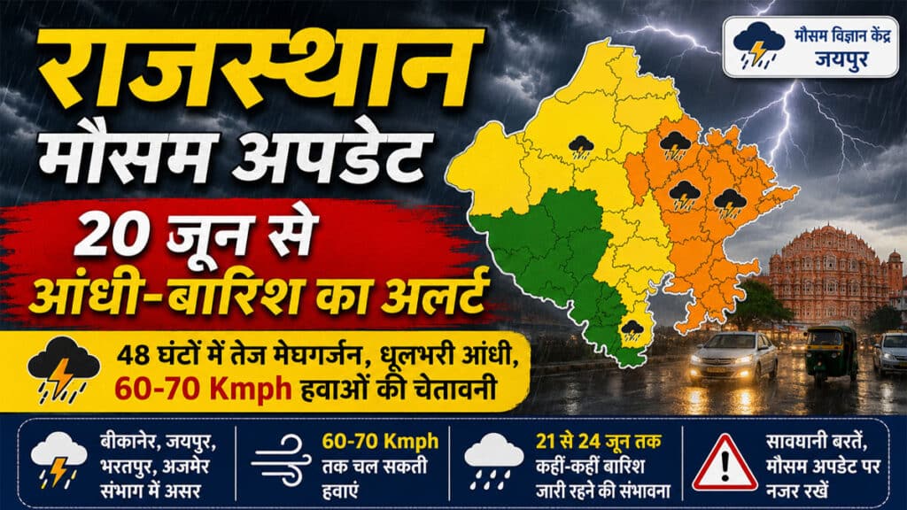 Rajasthan Weather Update: 20 जून से बदलेगा मौसम, 48 घंटों में कई संभागों में तेज आंधी-बारिश का अलर्ट Rajasthan Weather Update 20 June 2026