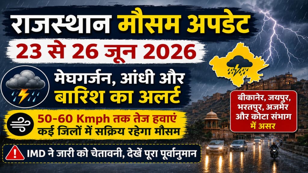 Rajasthan Weather Update: राजस्थान में फिर एक्टिव हुआ वेदर सिस्टम, कई जिलों में बारिश और आंधी के आसार Rajasthan Weather Update 23 June 2026