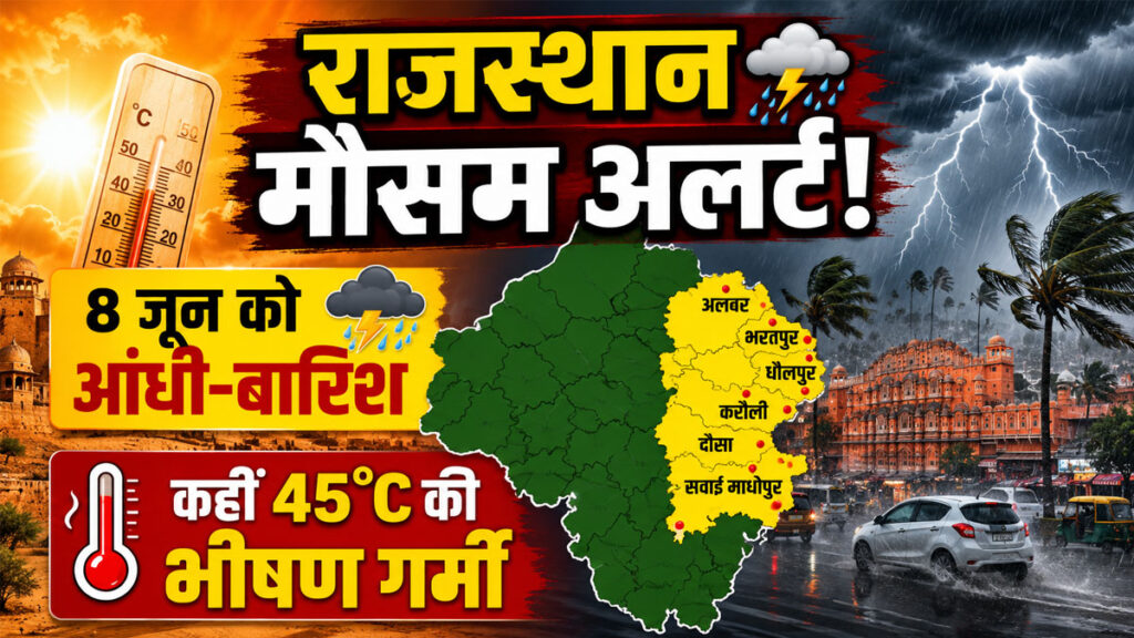 राजस्थान मौसम अपडेट: 8 जून को इन जिलों में आंधी-बारिश का अलर्ट, कई इलाकों में गर्मी से मिलेगी राहत Rajasthan-Weather-Update-8-June