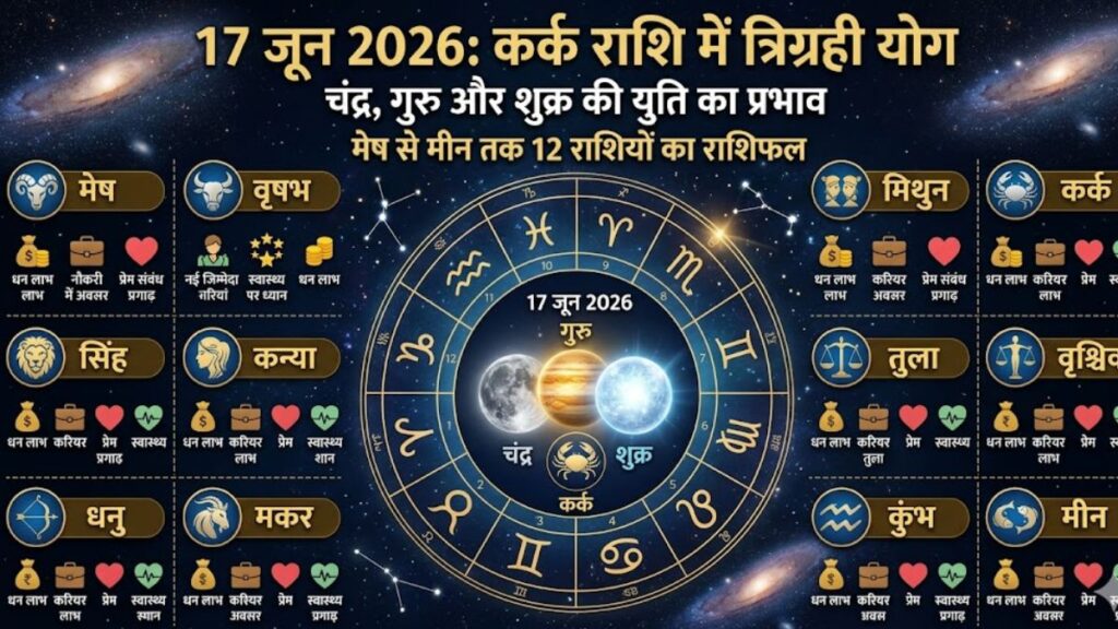 Trigrahi Yog 17 June 2026: कर्क राशि में बना दुर्लभ त्रिग्रही योग, इन राशियों पर होगी धन और तरक्की की बारिश Rashifal 17 June 2026