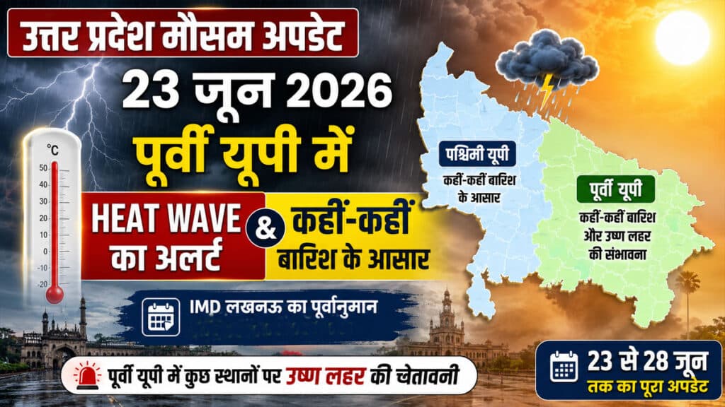 UP Weather Update: यूपी का मौसम बदलेगा करवट, गरज-चमक के साथ बौछारें और Heat Wave की चेतावनी UP Weather Update 23 June 2026