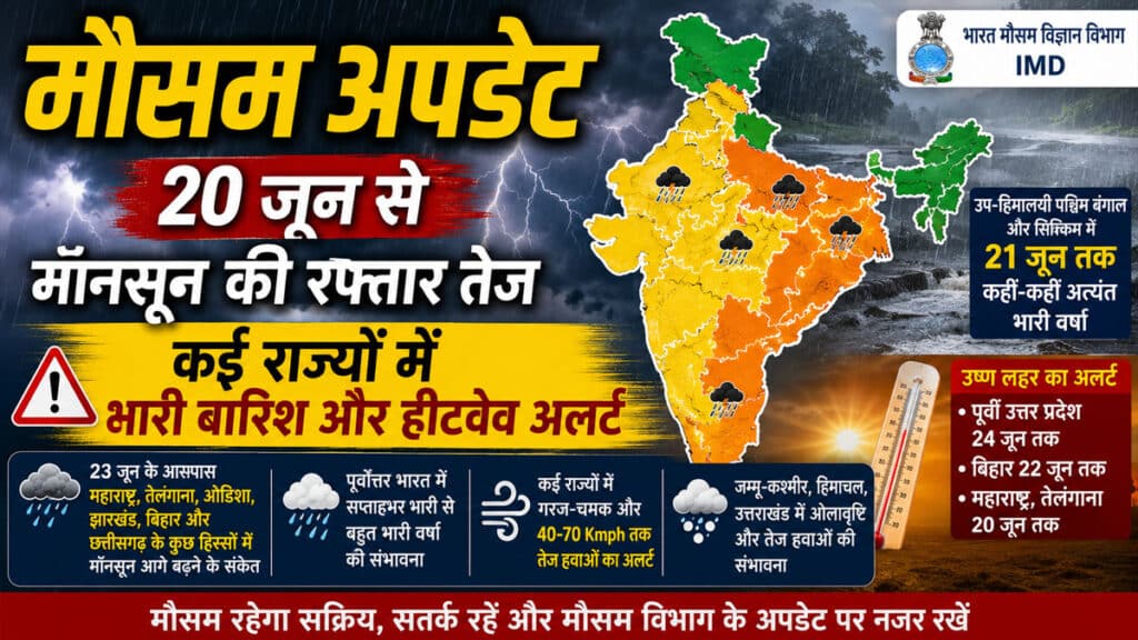 Weather Update: मौसम का बड़ा बदलाव! 23 जून तक इन राज्यों में पहुंचेगा मॉनसून, IMD का नया अपडेट Weather Update 20 June 2026