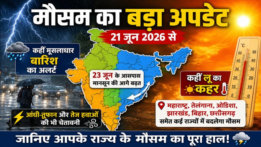 Weather Update: 21 जून से बदलेगा मौसम का मिजाज, कई राज्यों में भारी बारिश तो कई इलाकों में जारी रहेगी लू Weather Update 21 June 2026