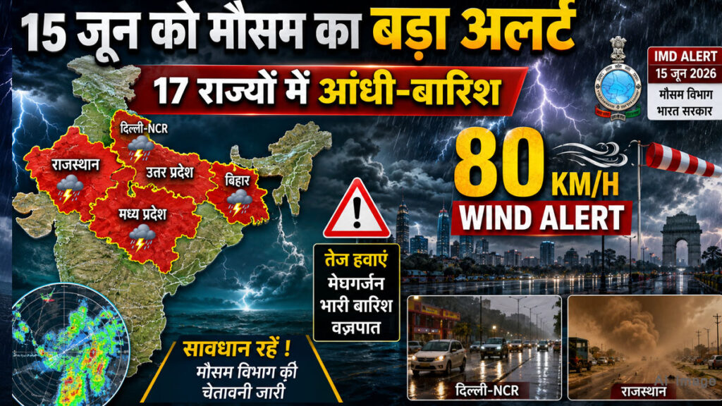 Weather Update: 15 जून का मौसम बनेगा चुनौती, कई राज्यों में गरज-चमक और तेज हवाओं की चेतावनी imd weather update 15 june 2026