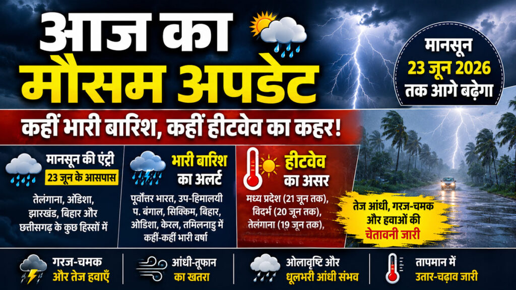Weather Update: 23 जून तक मानसून की रफ्तार तेज होने के संकेत, कई राज्यों में भारी बारिश तो कई इलाकों में हीटवेव का खतरा weather update aaj ka mausam 18 june