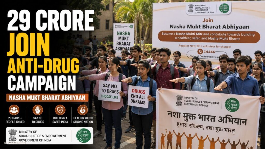 नशा मुक्त भारत अभियान से 29.32 करोड़ से अधिक लोग जुड़े, 21 लाख से ज्यादा जागरूकता कार्यक्रम आयोजित 29 CRORE JOIN ANTI-DRUG CAMPAIGN