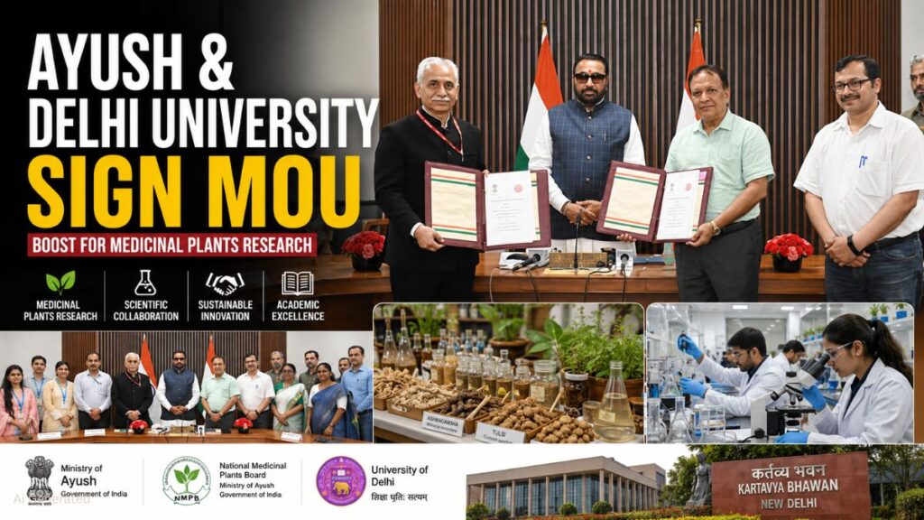 आयुष मंत्रालय और दिल्ली विश्वविद्यालय के बीच बड़ा समझौता, औषधीय पौधों पर रिसर्च और नवाचार को मिलेगा बढ़ावा AYUSH & DELHI UNIVERSITY SIGN MOU