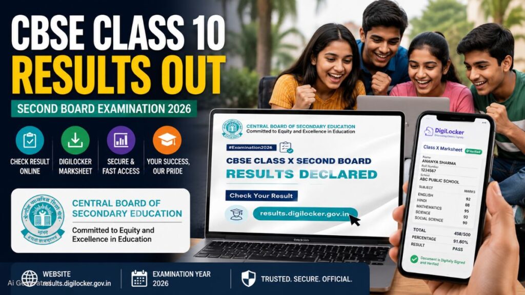 CBSE Class 10 Second Board Result 2026 जारी, DigiLocker पर देखें अपना रिजल्ट, कुल पास प्रतिशत 96.78% CBSE CLASS 10 RESULTS OUT