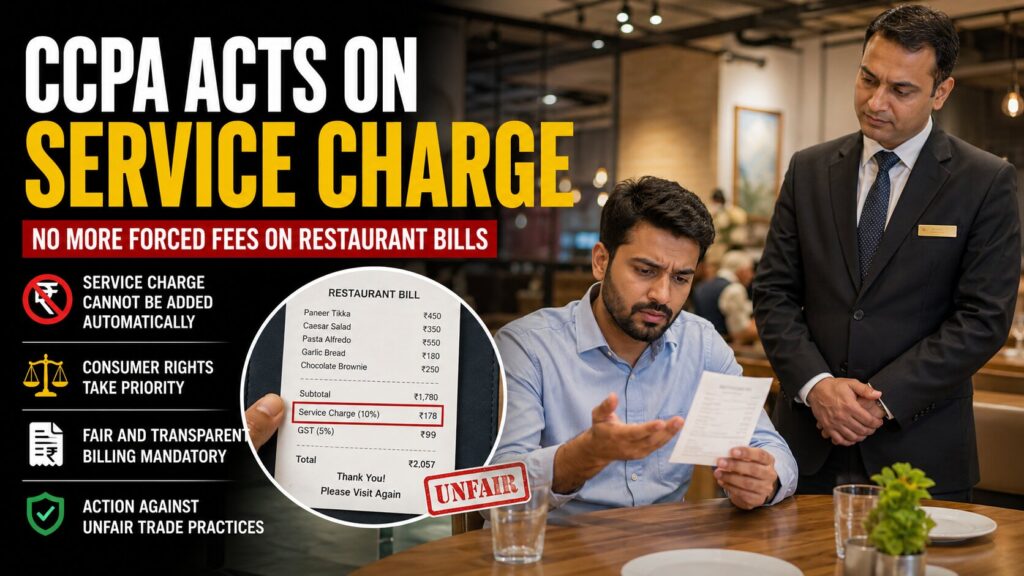 रेस्तरां में जबरन Service Charge वसूलने वालों पर CCPA का शिकंजा, 41 रेस्तरां के खिलाफ कार्रवाई शुरू CCPA ACTS ON SERVICE CHARGE
