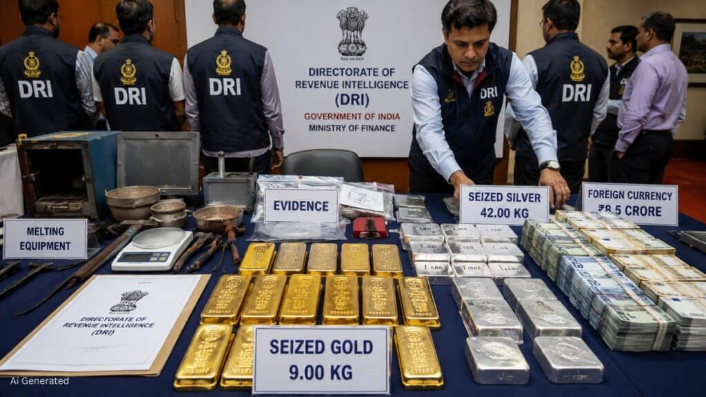 DRI का देशभर में बड़ा एक्शन. 9 किलो तस्करी का सोना, 42 किलो चांदी और ₹8.5 करोड़ की विदेशी मुद्रा जब्त DRI