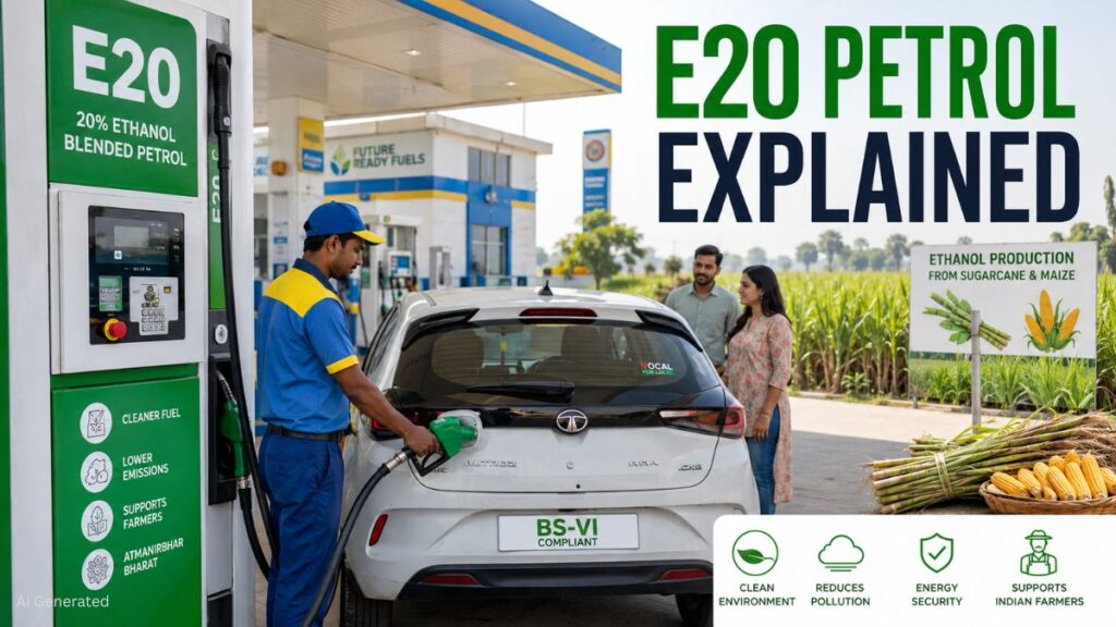E20 पेट्रोल पर सरकार का बड़ा स्पष्टीकरण: जानिए क्यों जरूरी है एथेनॉल ब्लेंडिंग और क्या पुराने वाहनों पर पड़ेगा असर E20 Petrol