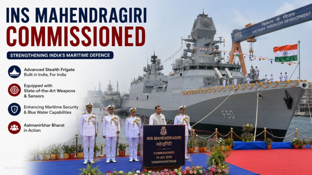 भारतीय नौसेना को मिला अत्याधुनिक स्वदेशी युद्धपोत INS Mahendragiri, 75% स्वदेशी तकनीक से लैस स्टील्थ फ्रिगेट हुआ शामिल INS MAHENDRAGIRI COMMISSIONED
