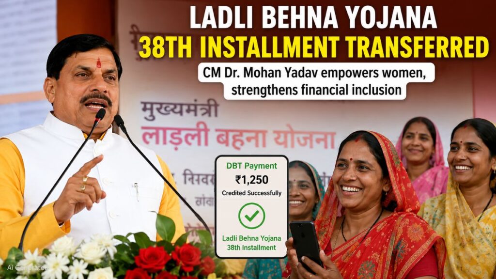 मुख्यमंत्री लाड़ली बहना योजना की 38वीं किस्त आज जारी, 1.25 करोड़ महिलाओं के खातों में आएंगे ₹1,835 करोड़ LADLI BEHNA 38TH INSTALLMENT