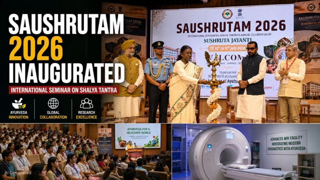 राष्ट्रपति द्रौपदी मुर्मू ने Saushrutam 2026 का किया उद्घाटन, युवा शोधकर्ताओं से कहा- चिकित्सा नैतिकता और करुणा को रखें सर्वोच्च SAUSHRUTAM 2026 INAUGURATED