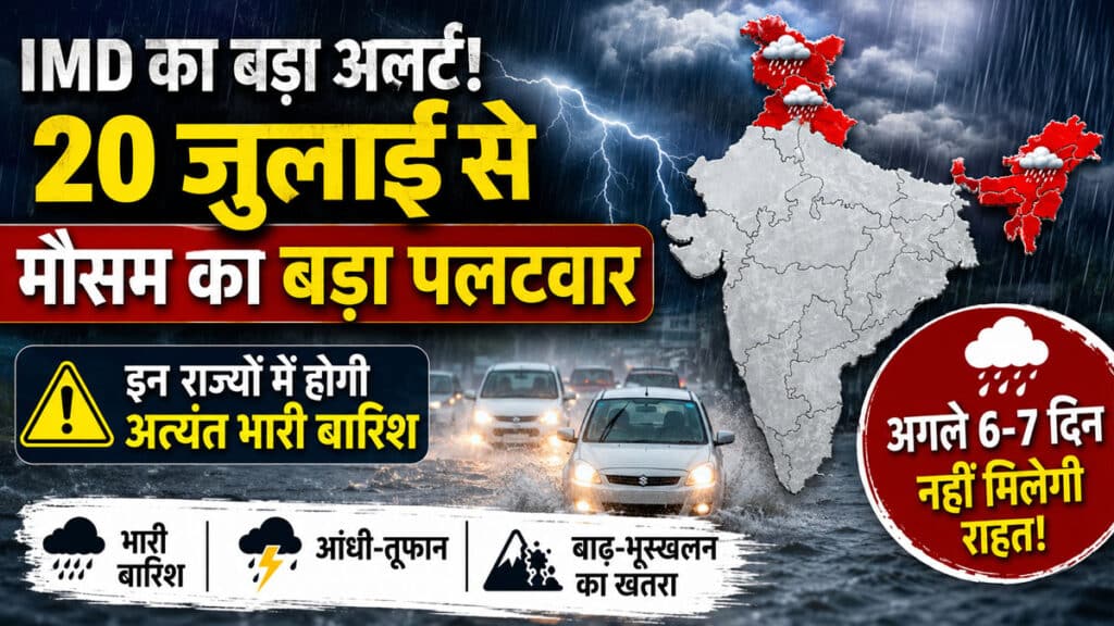 Weather Update: उत्तर भारत में मानसून होगा और खतरनाक, जानिए किन राज्यों में सबसे ज्यादा बरसेंगे बादल Weather Update 20 July 2026