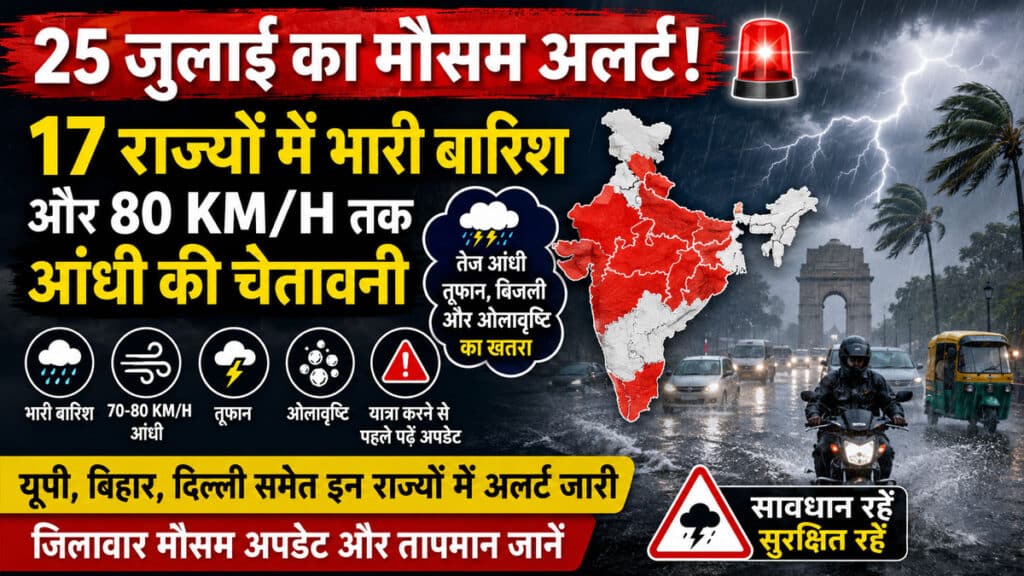 Weather Update: मानसून का रौद्र रूप! 25 जुलाई को कई राज्यों में बारिश, तूफान और ओलावृष्टि का अलर्ट Weather Update 25 July 2026