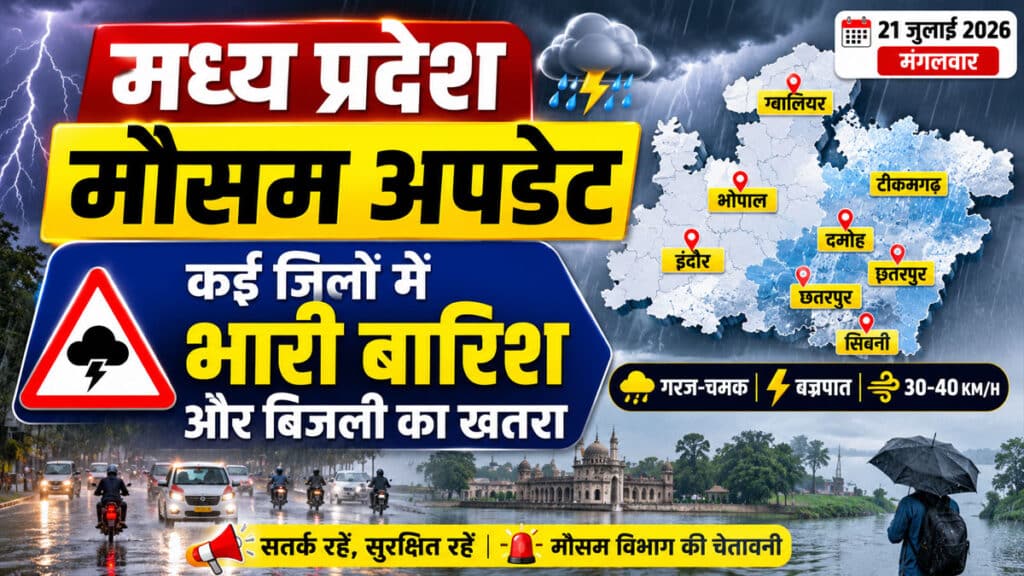 MP Weather Update: कई जिलों में भारी बारिश और वज्रपात का अलर्ट, जानिए कहां सबसे ज्यादा असर MP Weather Update 21 July 2026: