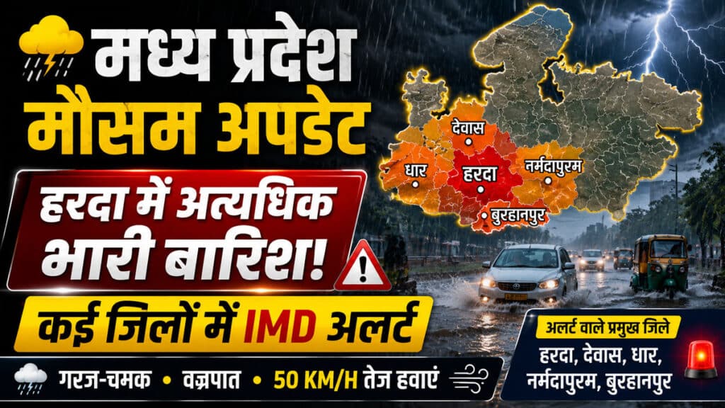MP Weather Update: देवास, धार, हरदा समेत कई जिलों में भारी से अति भारी बारिश की चेतावनी MP Weather Update 30 July 2026