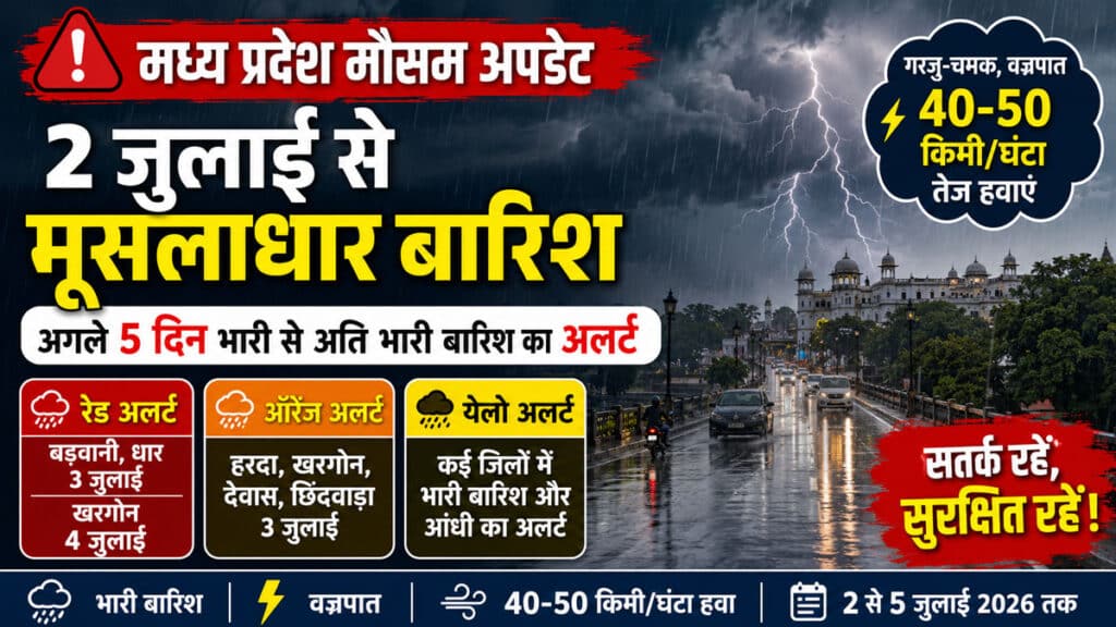 MP Weather Update: आज से मानसून एक्टिव, कई जिलों में भारी से अति भारी बारिश की चेतावनी MP Weather Update 2 July 2026