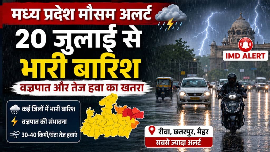 MP Weather Update: मध्य प्रदेश के इन जिलों में भारी बारिश और वज्रपात का खतरा, IMD ने जारी किया अलर्ट MP Weather Update 20 July 2026