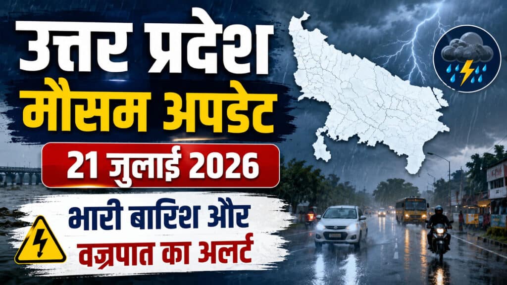 UP Weather Update: उत्तर प्रदेश में 21 जुलाई से बारिश का दौर तेज, कई इलाकों में भारी वर्षा और वज्रपात की चेतावनी UP Weather Update 21 July 2026