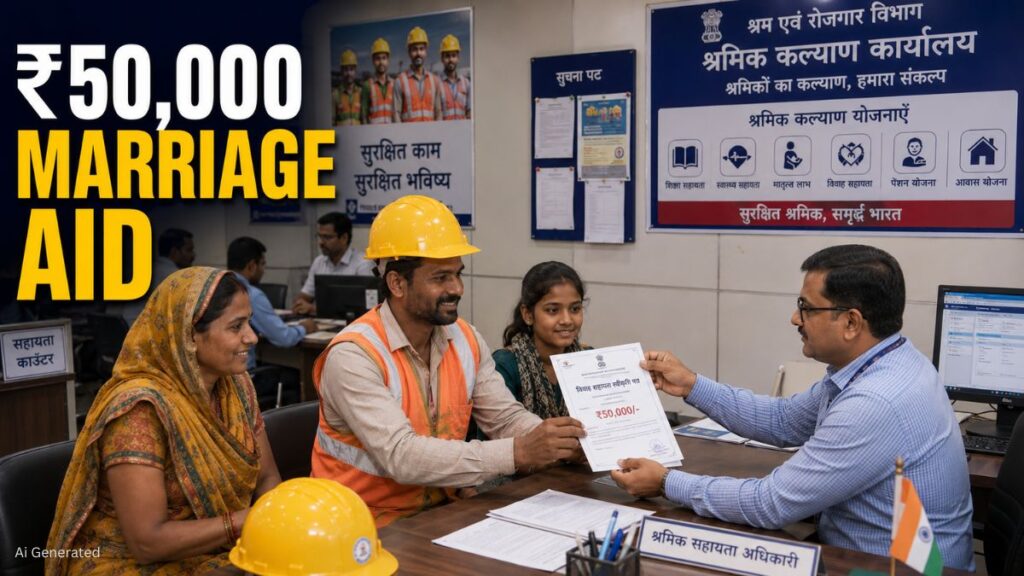 हरियाणा के निर्माण श्रमिकों को बच्चों की शादी पर ₹50,000 तक की आर्थिक सहायता, जानें पूरी योजना ₹50,000 MARRIAGE AID