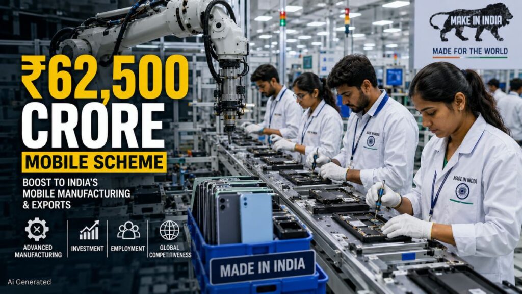 कैबिनेट ने ₹62,500 करोड़ की Mobile Phone Manufacturing Scheme को दी मंजूरी, भारत बनेगा मोबाइल निर्माण का और बड़ा वैश्विक केंद्र ₹62,500 CRORE MOBILE SCHEME