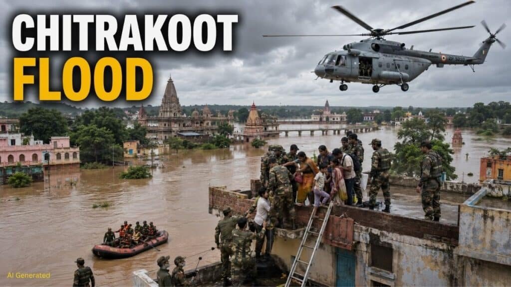 चित्रकूट में मंदाकिनी का रौद्र रूप, बाढ़ में फंसे लोगों का सेना-वायुसेना ने किया रेस्क्यू Chitrakoot Flood ALert