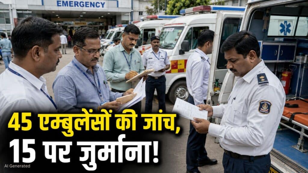 ग्वालियर में 45 एम्बुलेंसों की जांच, 15 पर 57 हजार रुपये का जुर्माना Gwalior Ambulance Checking