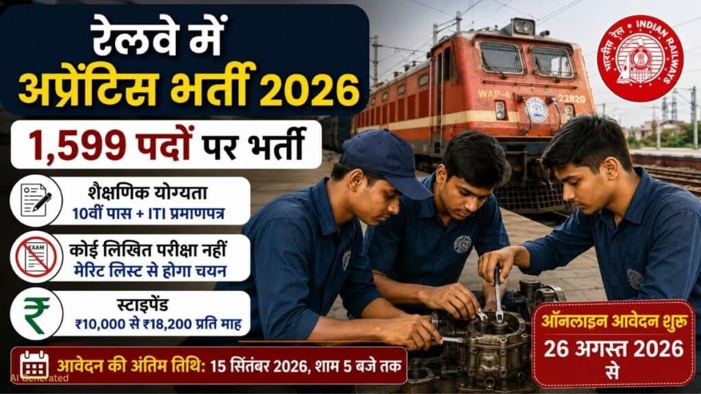 Railway Recruitment 2026: 10वीं-ITI पास हैं तो तुरंत देखें, रेलवे ने निकाली 1599 पदों पर भर्ती, ऐसे होगा चयन Railway Recruitment 2026
