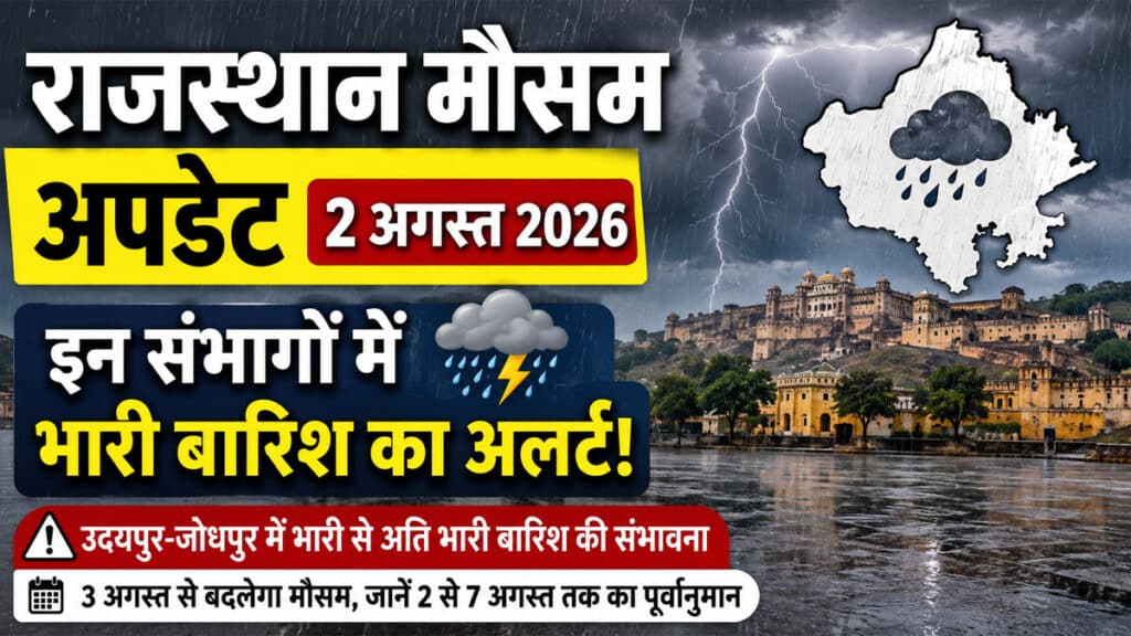 Rajasthan Weather Update: उदयपुर-जोधपुर समेत कई संभागों में तेज बारिश की संभावना, जानिए अपने जिले का हाल Rajasthan Weather Update 2 August 2026