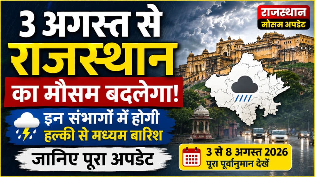 Rajasthan Weather Update: जयपुर, कोटा, अजमेर समेत कई संभागों में बारिश की संभावना, IMD ने जारी किया अपडेट Rajasthan Weather Update 3 August 2026