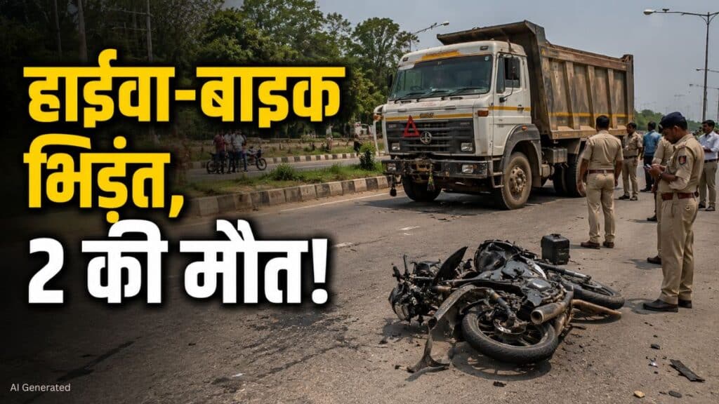 सूरजपुर में हाईवा और बाइक की भिड़ंत, महिला समेत दो लोगों की मौत, चालक फरार Surajpur Road Accident