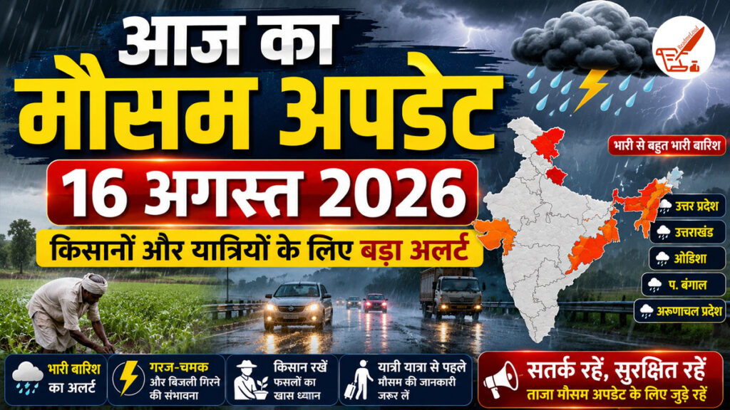 Weather Update: अगले 24 घंटे भारी, यूपी-उत्तराखंड समेत 5 राज्यों में मूसलाधार बारिश की चेतावनी, बाढ़ का भी खतरा Weather Update 16 August 2026