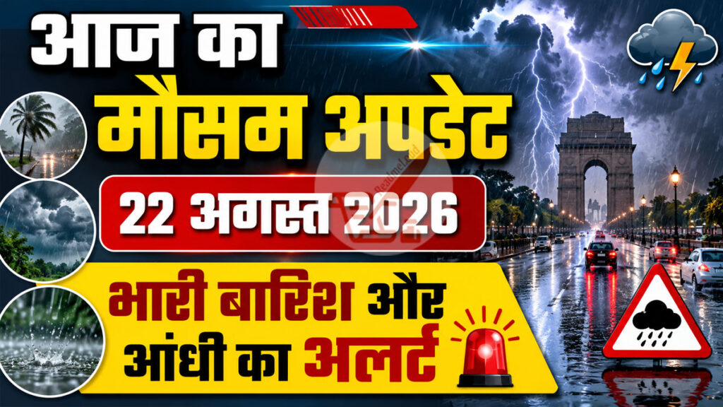 Weather Update: 22 अगस्त को कई राज्यों में भारी बारिश का अलर्ट, दिल्ली-NCR समेत इन इलाकों में बढ़ेगा असर Weather Update 22 August 2026