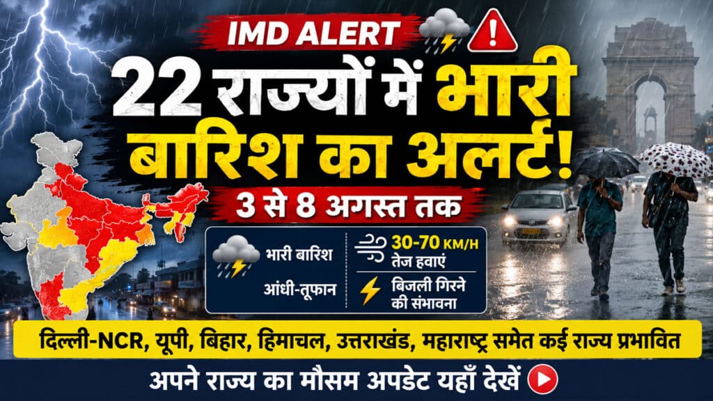 Weather Update: 22 राज्यों पर मौसम का बड़ा खतरा! पढ़ें IMD का भारी बारिश और आंधी का अलर्ट Weather Update 3 August 2026