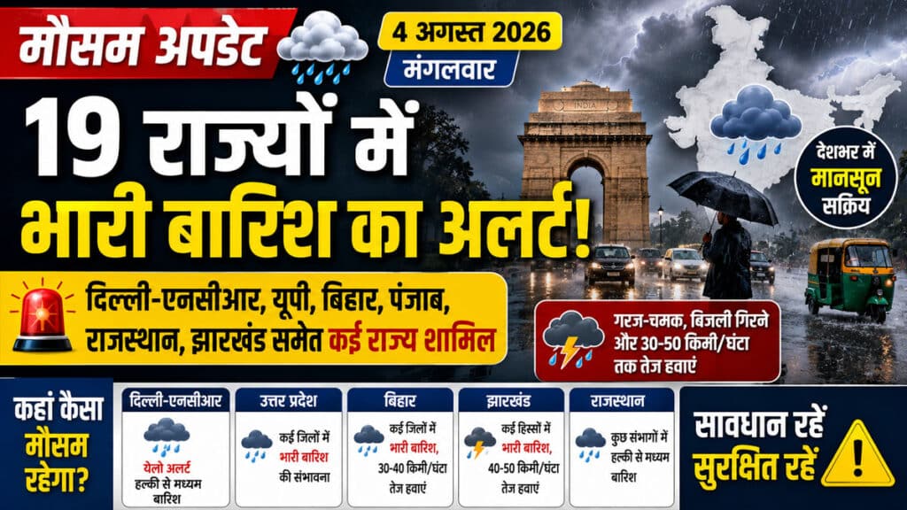 Weather Update: दिल्ली से बिहार तक बारिश का कहर, 4 अगस्त के लिए IMD ने जारी किया अपडेट Weather Update 4 August 2026