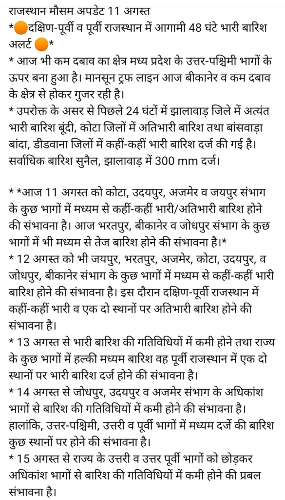 Rajasthan Weather Update: सावधान राजस्थान! 7 संभागों में काले बादलों का तांडव, अगले 24 घंटों में भारी बारिश का अलर्ट 1 image 31