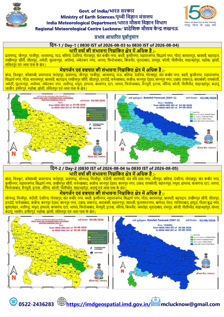 UP Weather Update: घर से निकलने से पहले पढ़ लें, 4 अगस्त से यूपी के कई जिलों में भारी बारिश का हाई अलर्ट 1 image 5