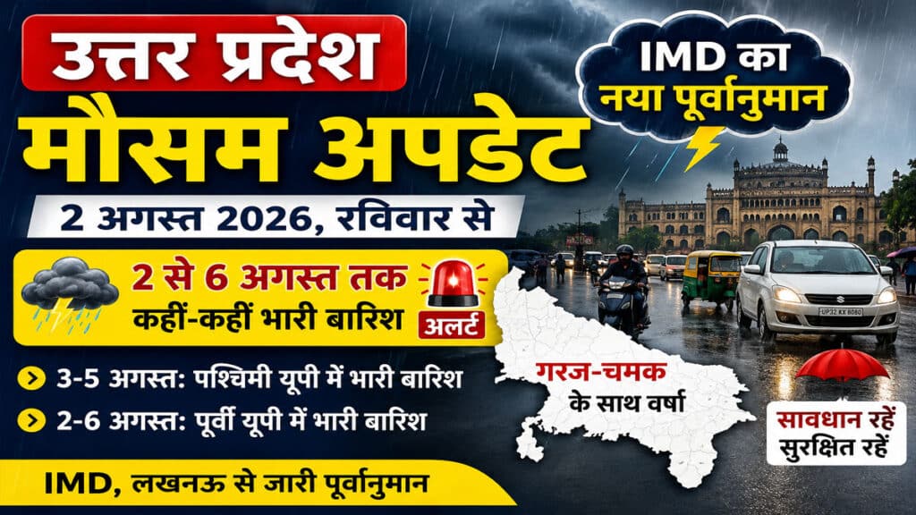 UP Weather Update: यूपी के लिए IMD का नया अपडेट, कई इलाकों में गरज-चमक और भारी बारिश की संभावना UP Weather Update 2 August 2026