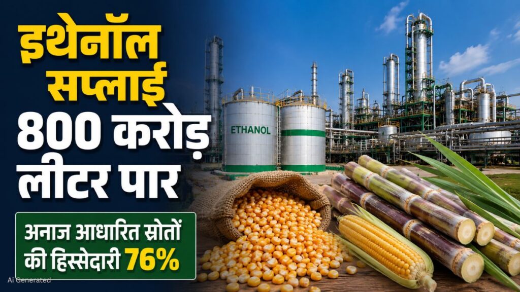 इथेनॉल आपूर्ति ने पार किया 800 करोड़ लीटर का आंकड़ा, अनाज आधारित स्रोतों की हिस्सेदारी 76% इथेनॉल