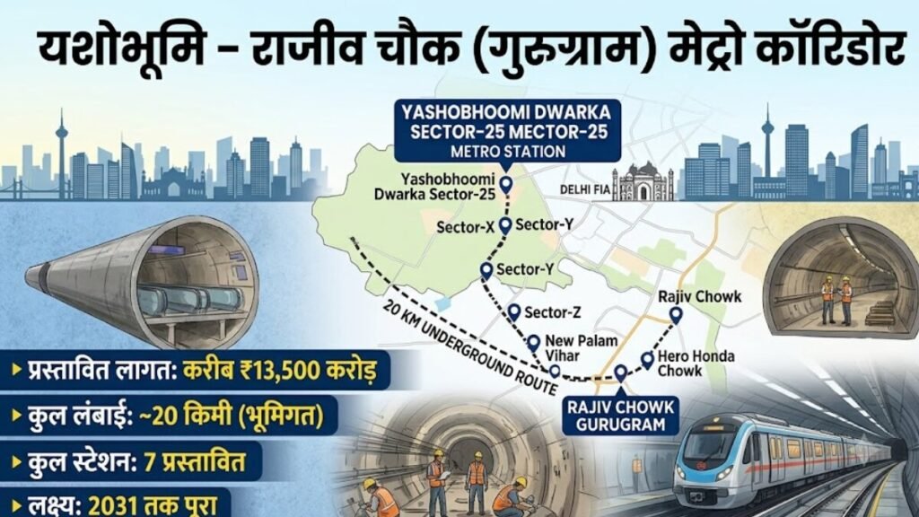दिल्ली के यशोभूमि से राजीव चौक तक दौड़ेगी मेट्रो, DPR में बड़ा बदलाव, इन जगहों पर बनेंगे स्टेशन Delhi-Gurugram Metro