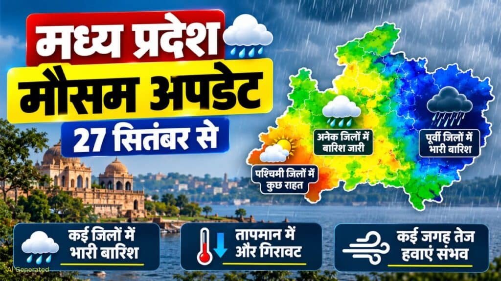 मध्य प्रदेश मौसम अपडेट: 27 सितंबर से कई जिलों में भारी बारिश, 13 जिलों में अति भारी बारिश का अलर्ट MP Weather