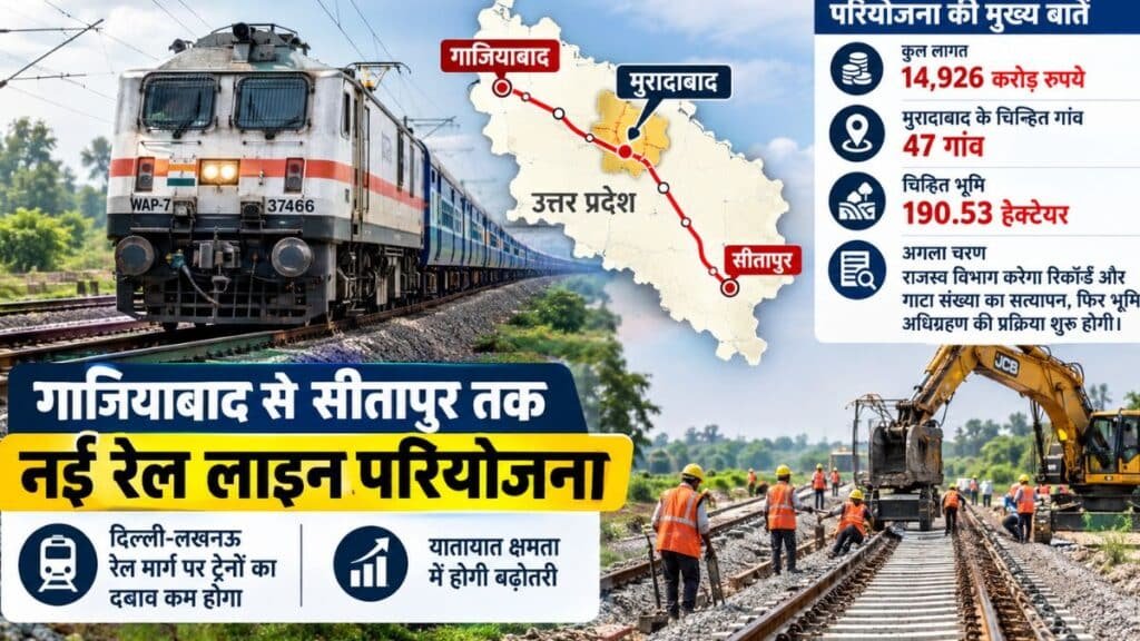 Moradabad News: मुरादाबाद के 47 गांवों की जमीन पर चलेगी तीसरी-चौथी रेल लाइन, 190 हेक्टेयर भूमि होगी अधिग्रहित Ghaziabad Sitapur railway line